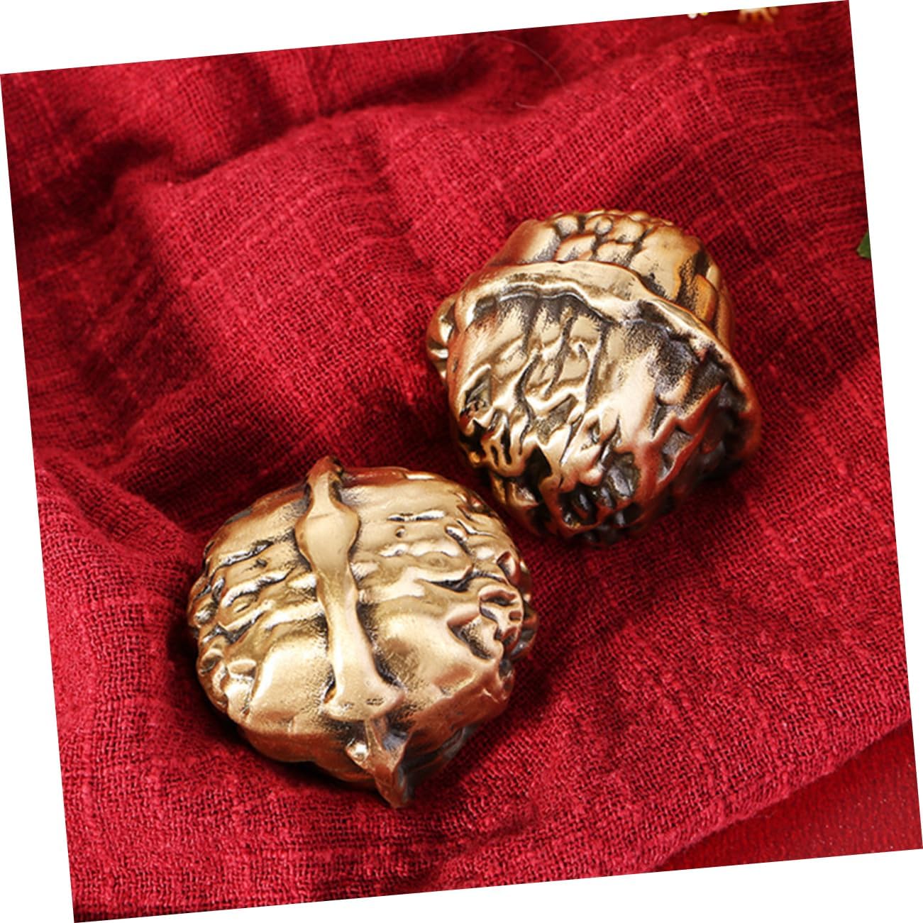 Ipetboom 1Pair Brass Hand Exercise Balls for Seniors Chinese Art Supplies Stylish Walnut Design for Grip Strengthening Portable Massage Fitness Tools for Hand Therapy