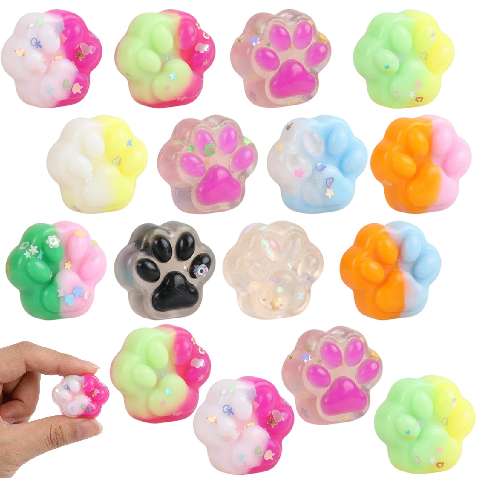 16 PCS Paw Squishy,Cute Super Soft Squeeze Stress Relief Tool, Random Colour Cat Paw Squishies, Effective Emotion Relief Decompression Relaxation Tools, Adorable Desk Decor for Office