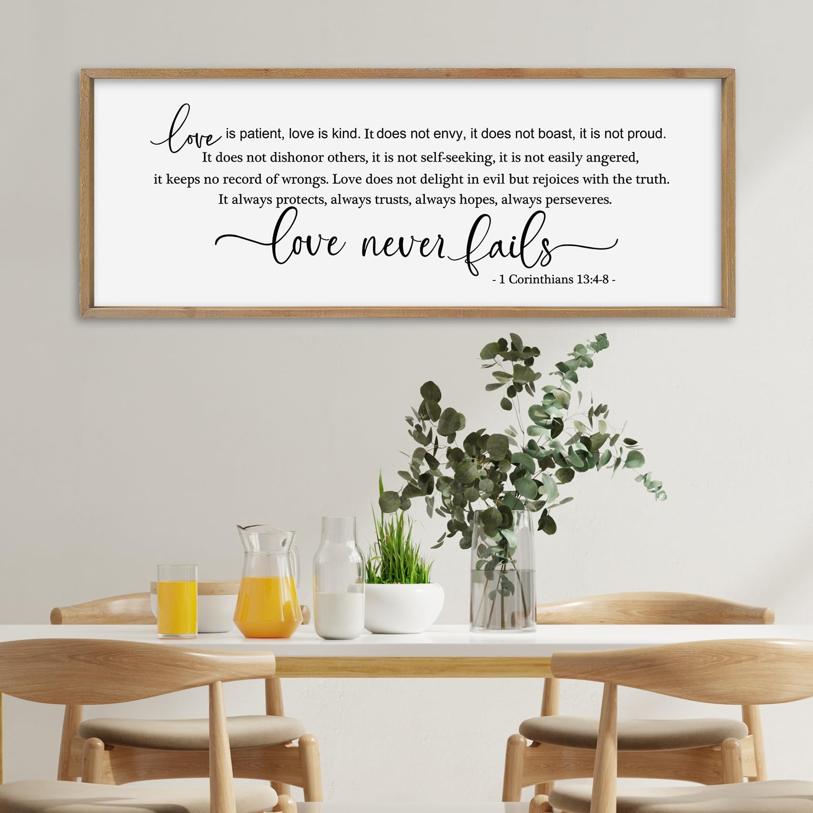 SRSZHIYUE Decorazione da parete con scritta "Love is Patient Kind", 101,2 x 38,2 cm, con cornice in legno cristiano, grande decorazione da parete in legno (legno)