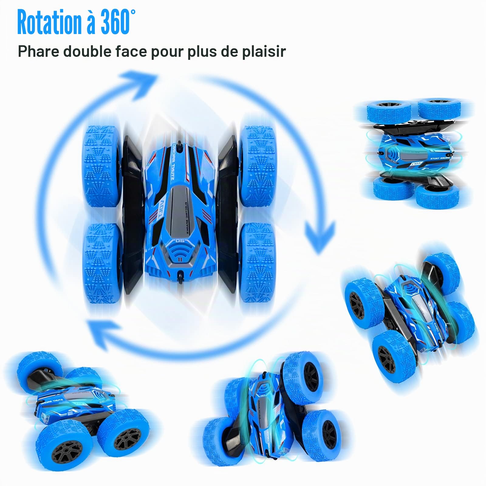 Thedttoy RC Voiture Telecommandé Tout-Terrain pour garçons Filles, 4WD 360°Rotation Stunt Car Offroad RC Véhicule avec LED, 2.4GHz Voiture Radiocommandee Crawlers pour Enfants 3 4 5 6 7+ Ans(Bleu)