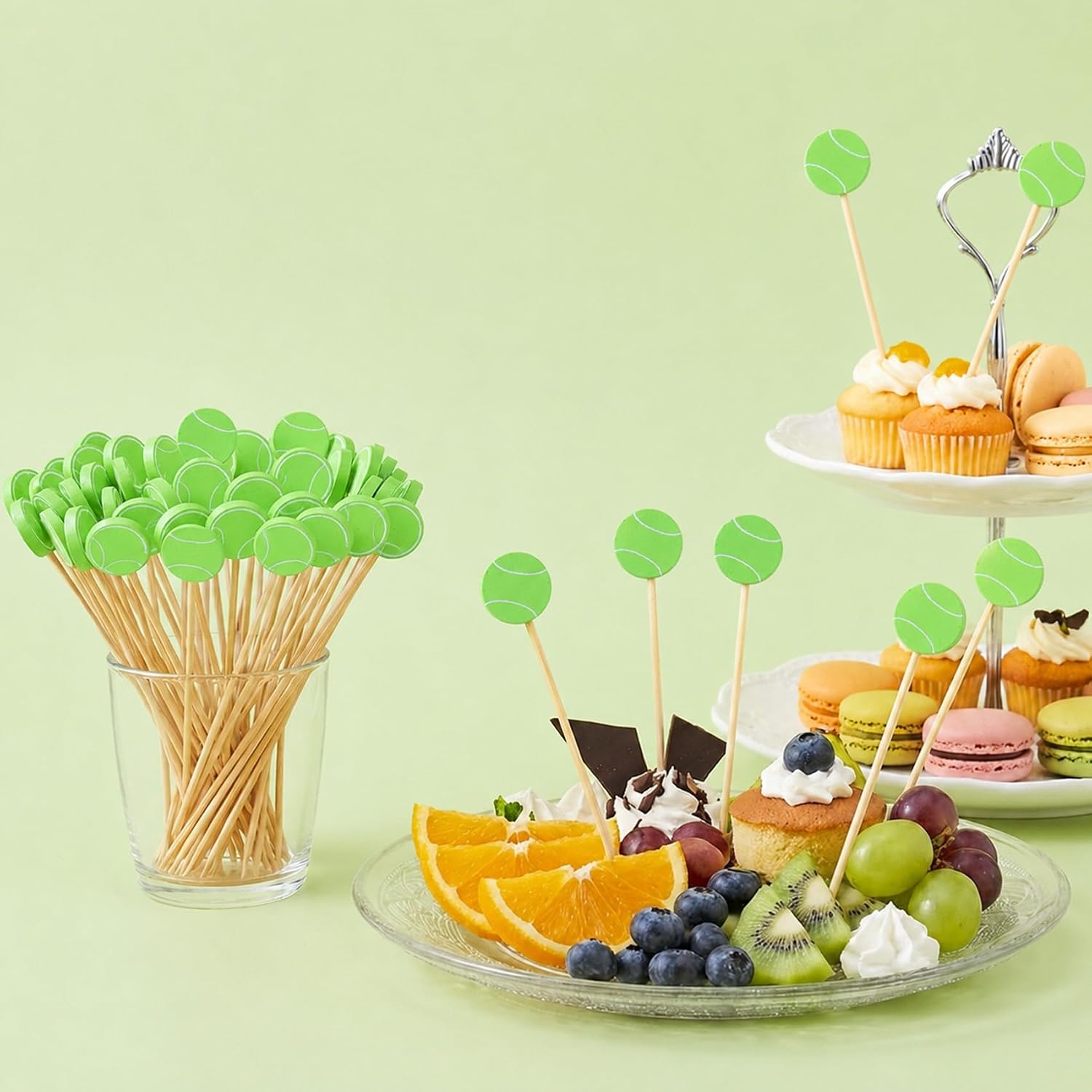 100pcs Tennis Cocktail Picks, 4.7 Inch Bamboo Toothpicks for Appetizers
