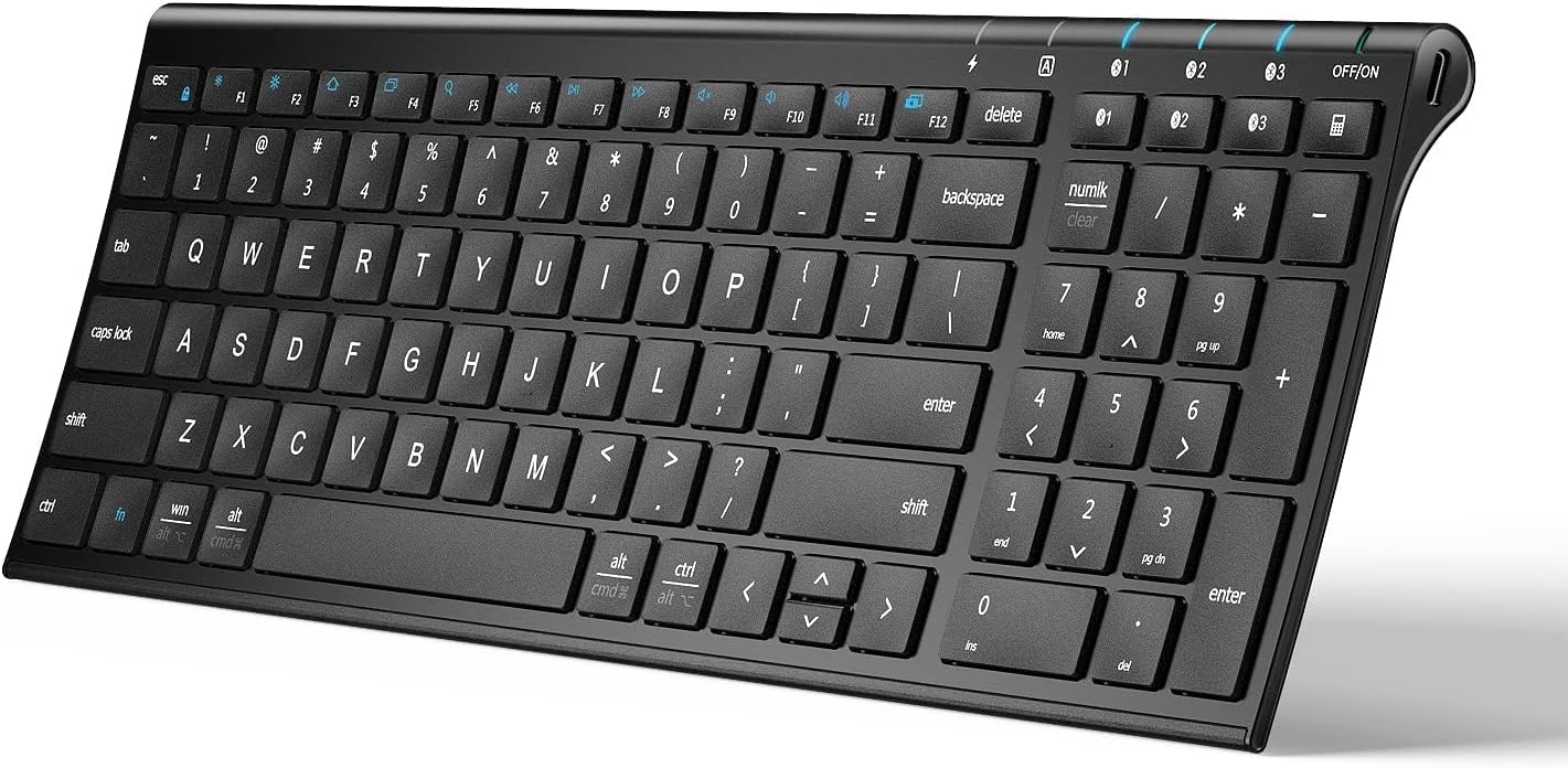BK10 Bluetooth Keyboard, Universal Bluetooth 5.1 Wireless Keyboard with Number Pad, Ergonomic Design, Multi-Device Compatibility, Stable Connection for Mac, iPad, iPhone, Android, Windows