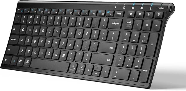 IClever BK10 clavier Bluetooth, clavier sans fil multi-appareils avec clavier numérique, rechargeable Ultra Clavier compact compact pour Mac, iPad, PC, Bureau, ordinateur portable, iOS, Android, Windows