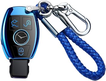 Tukellen for Mercedes Benz Keychains with Key Fob Cover Special Soft TPU Key Case Cover Protector Compatible with Mercedes Benz C E G S M GL CLS CLK G Class Keyless Smart Key Fob-Blue