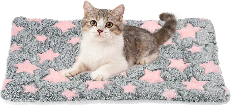 Colchonete para Gatos e Cães PETAXCELL em Coral Fleece com Estampa de Estrelas, Lavável, Cinza e Rosa, 48,26 x 33,02 cm