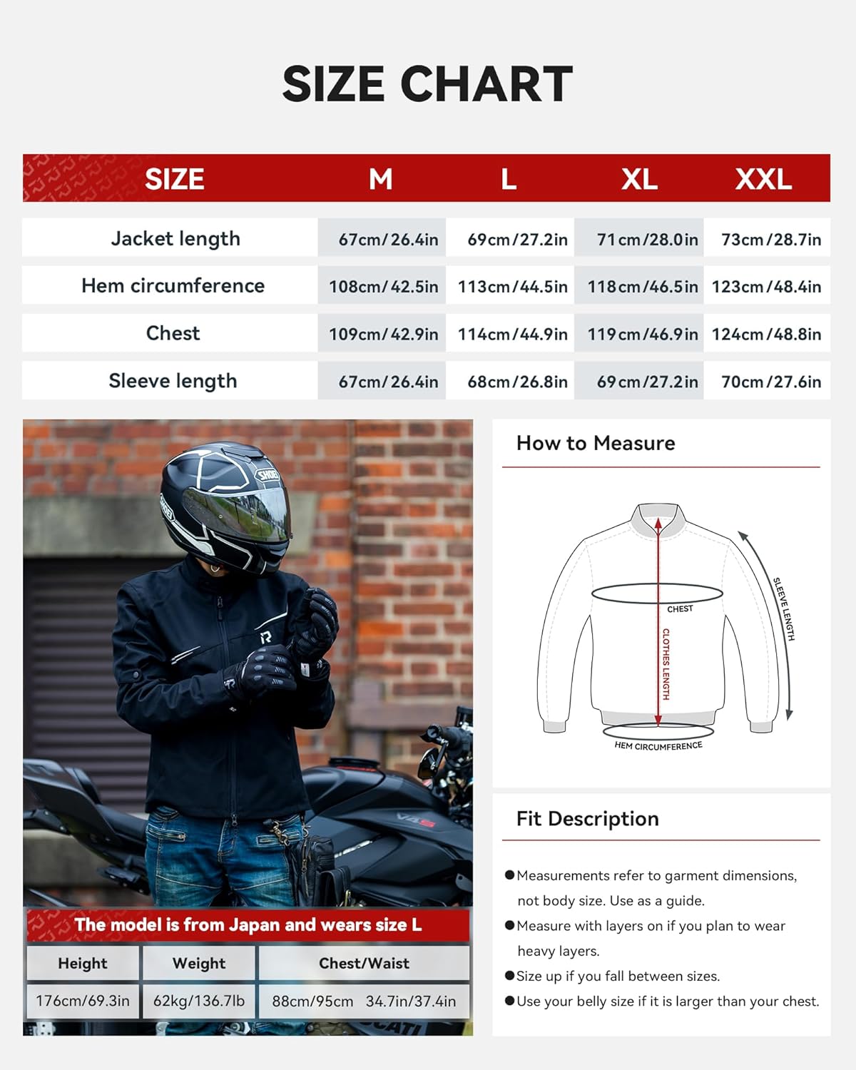 Motorcycle Jacket with CE Armor, Winter Windproof Riding Slim-Fit Jacket with Removable Warm Liner All Season XL - Image 7