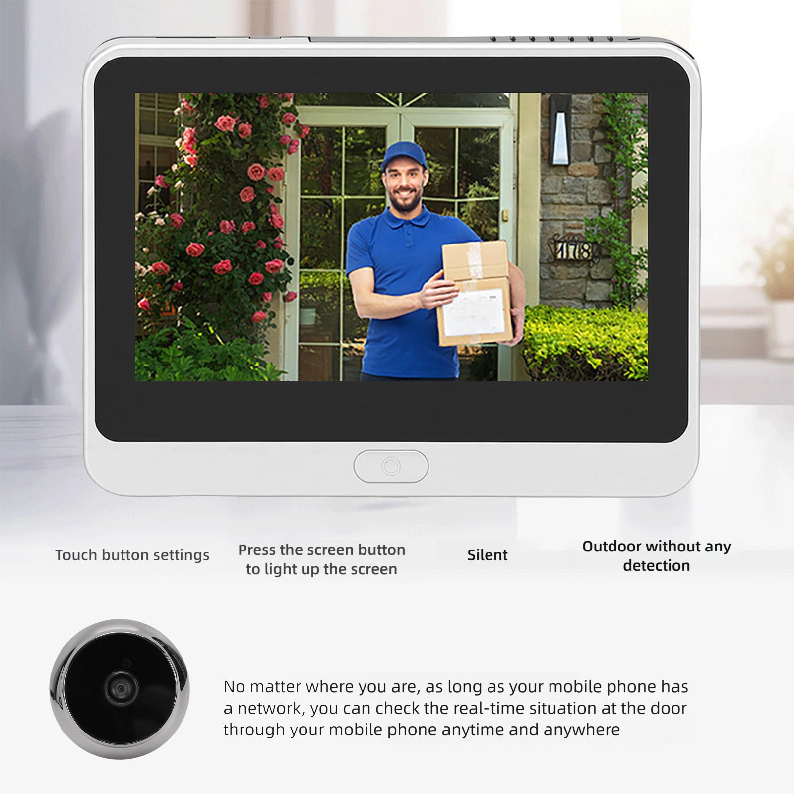 Timbre con Vídeo Inteligente 1080P, Timbre Visual Inteligente con Pantalla LCD de 4,3 Pulgadas Detección de Movimiento PIR Reducción de Ruido de Conversación Bidireccional, para