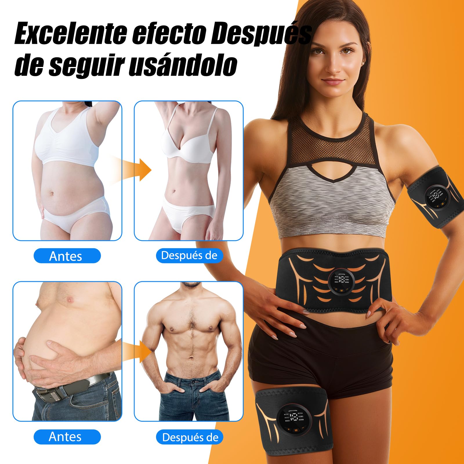 CinturóN Tonificador Muscular - Fuerte Ab Electroestimulador Muscular Con 6 Modos Y 18 Niveles De Intensidad Para Hombres Y Mujeres CinturóN Estimulador Muscular Abdominal Para Casa Oficina Y Gimnasio