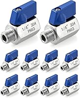 QWORK 10-Pack 1/4" NPT Female/Male 304 Stainless Steel Mini Ball Valves - Durable Corrosion-Resistant Shut-Off Valves for Water, Oil, Gas