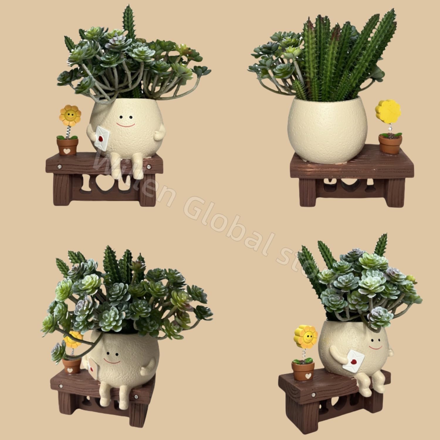 Creative Flowerpot Chair/Swing Smile Face Planter Resin Hanging Cute Head Planters Garden Decoration Creative Rocking Succulent Pot Home Garden Flower Container Study Room Decoration (Style A)