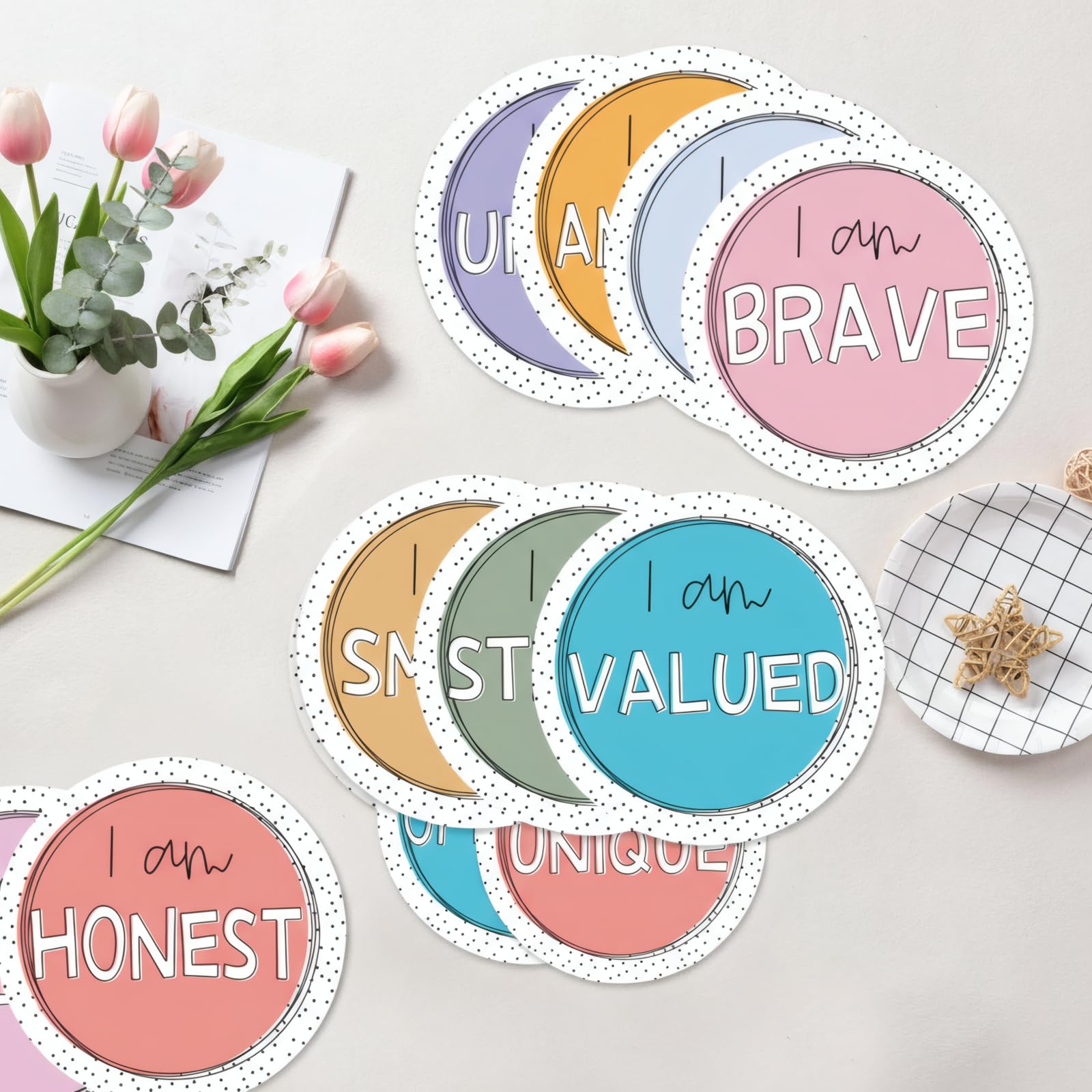 55 Cartes De Motivation Positives – Diamètre 15 Cm, Affirmations Pour Tableau D'affichage, école, Bureau - 9