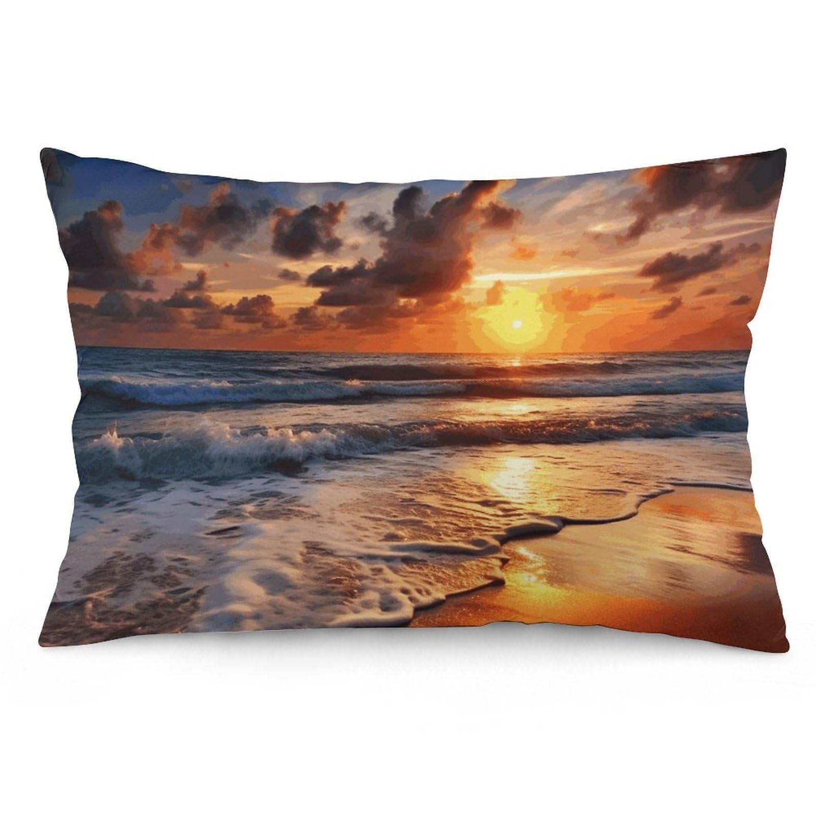2 Pack Pillow Cases for Hair and Skin, Soft Breathable Pillow Case Covers with Hidden Zipper, Beach Sunrise Pillowcase 16 "x24 Pillow Covers for Sleeping Gift