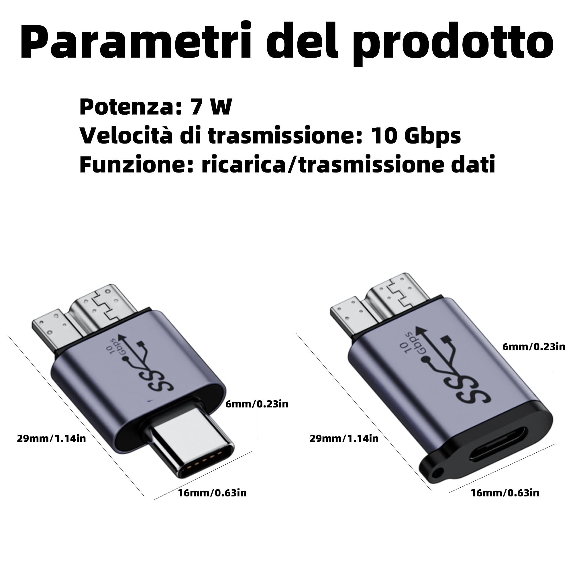 Adattatore USB 3.1 Tipo C Maschio A 2.0 Micro B Femmina Cavo Angolare Nero - Foto 9