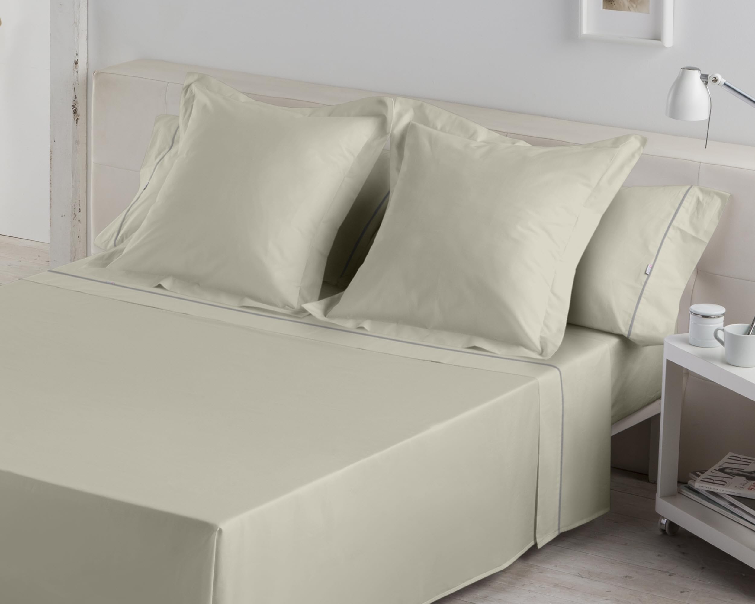 Juego de sábanas liso color piedra Cama de 150 (3 piezas) -50% algodón / 50% poliéster - 144 hilos. Gramage: 115