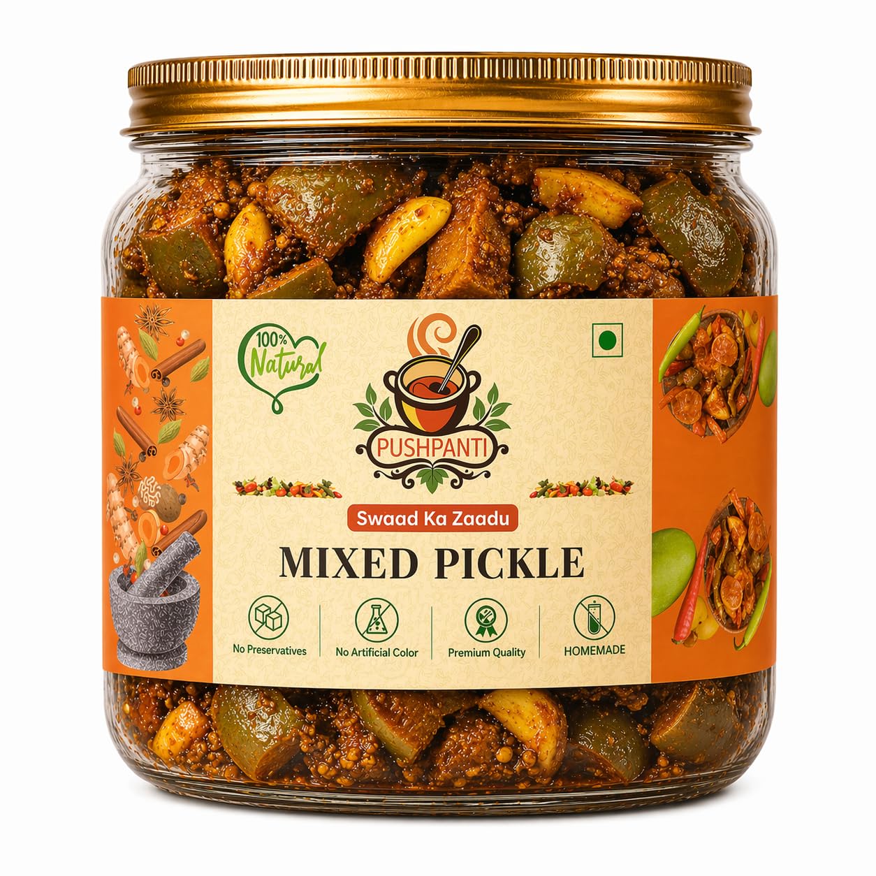 Pushpanti Mixed Pickle, Swaad Ka Zaadu, 100% Natural, Mango Garlic Ginger Lemon Chilli with Mustard Oil and Spices-image-30
