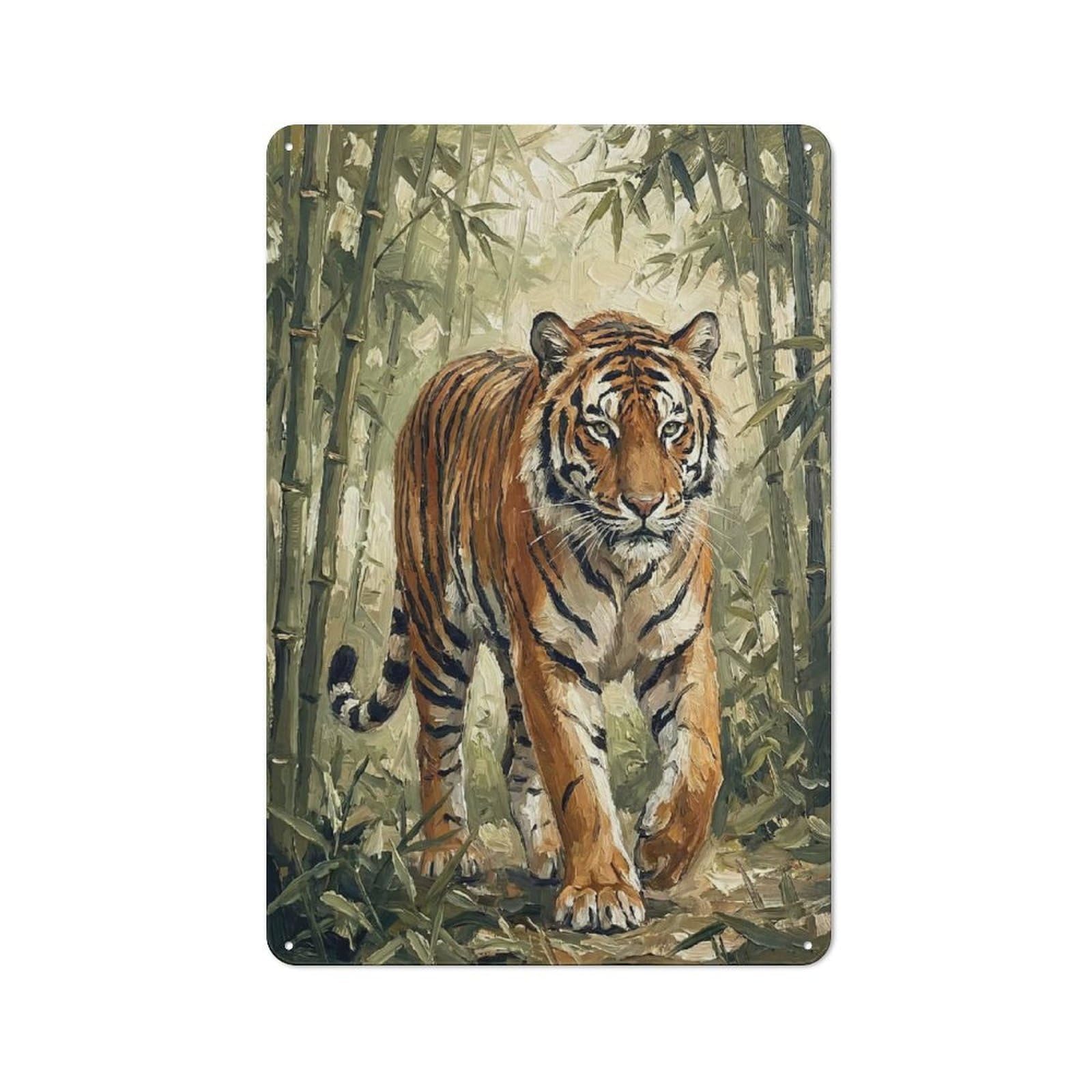 Shed Metal Sign with Tiger in Bamboo Forest Painting Design 30x20cm, Vintage Porch Wall Decor for Patio Bar, Workshop, Shed Or Kitchen
