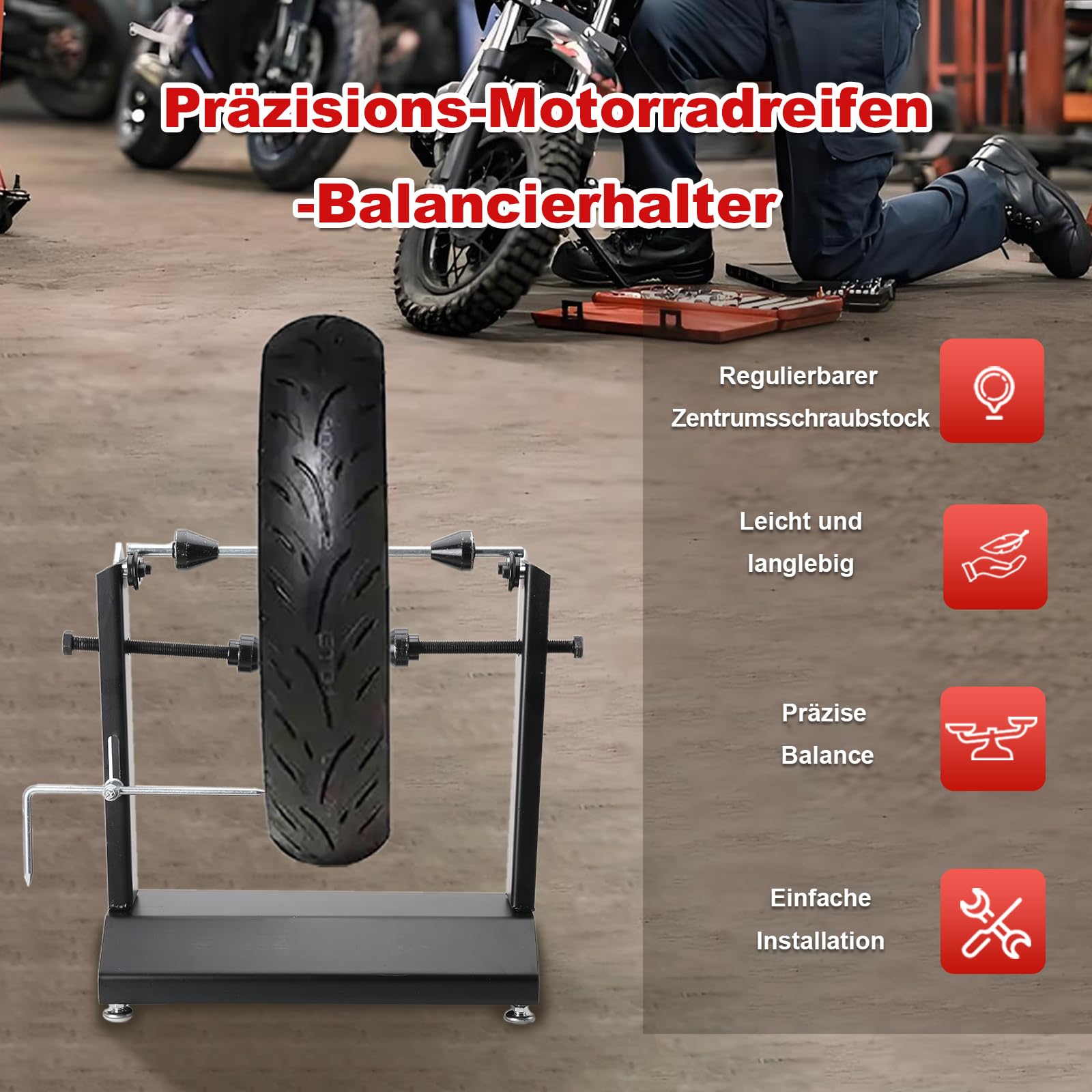 LALABU Auswuchtgerät für Motorradräder, Radauswuchtmaschine mit Einstellbare Zentrierstifte, Motorrad-Fahrrad-Radauswuchtmaschine/Ziehständer-Werkzeuge für Motorrad und Roller