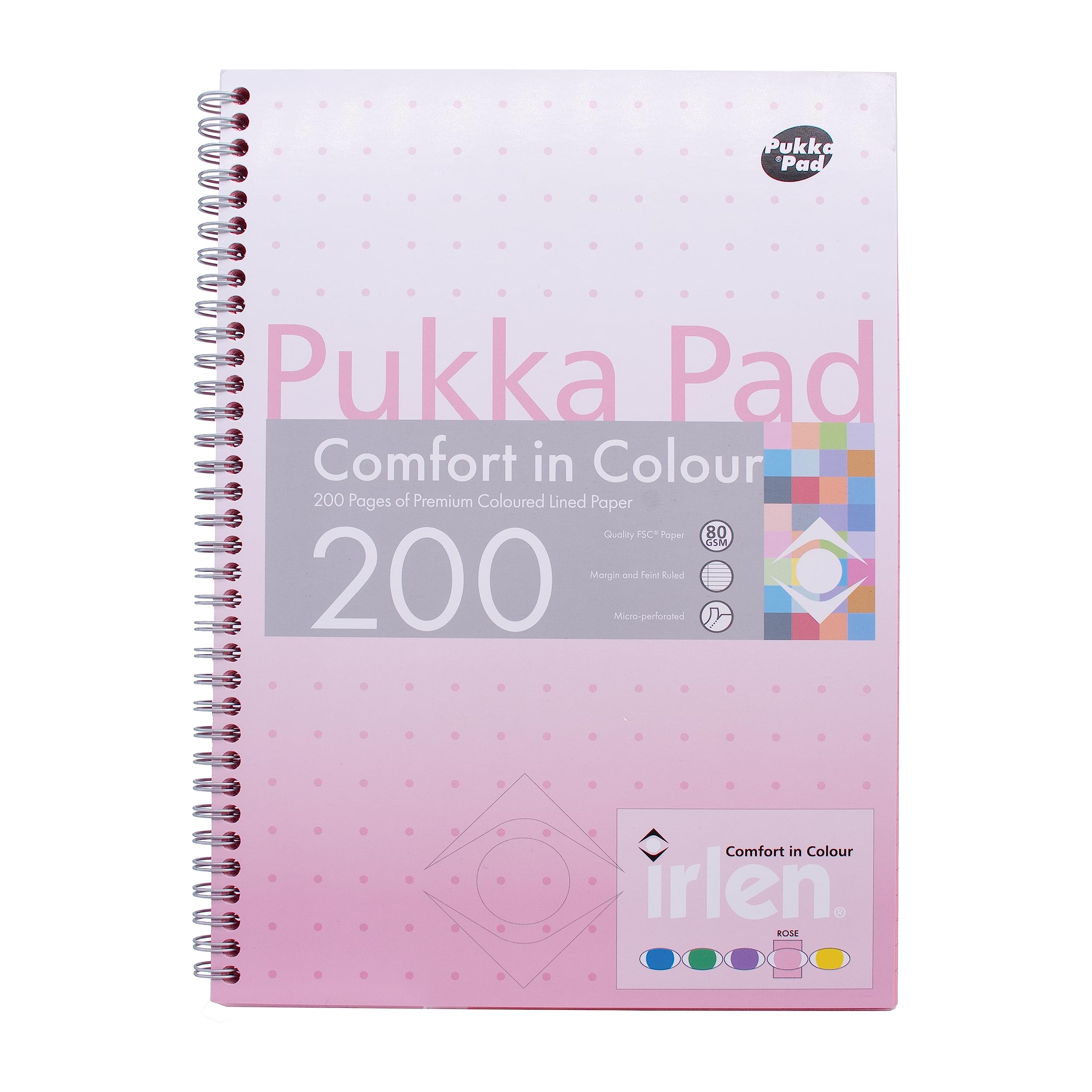 Pukka Pad, Irlen Jotta Pad A4 Notizbuch 3er-Pack - Spiralbindung Notizblock mit 200 Seiten 80GSM farbigem liniert Papier - entwickelt für visuelle Wahrnehmungsschwierigkeiten - 29.7 x 23cm, Rose