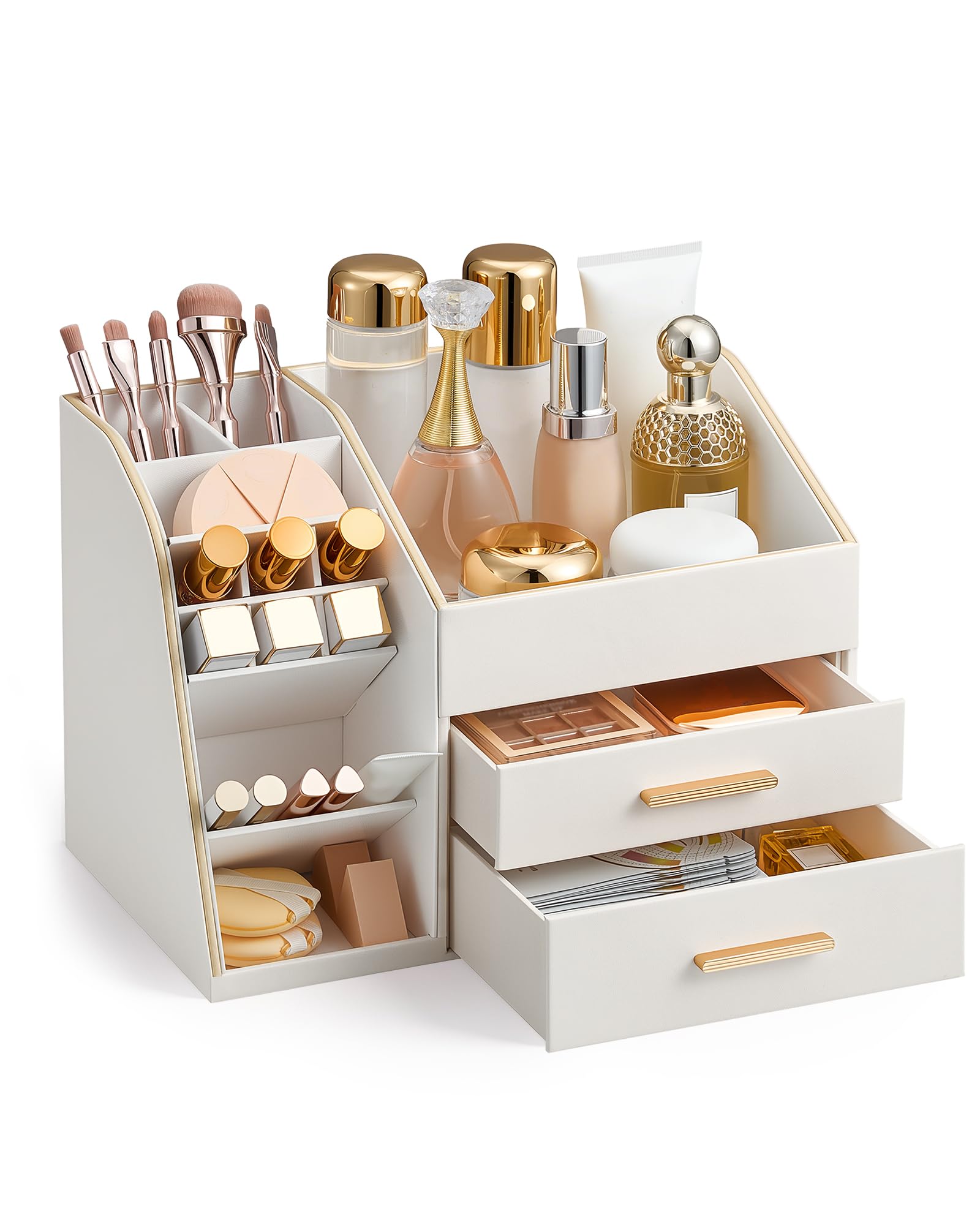 Organisateur maquillage avec tiroirs Lolalet crème : boîte de stockage cosmétique durable