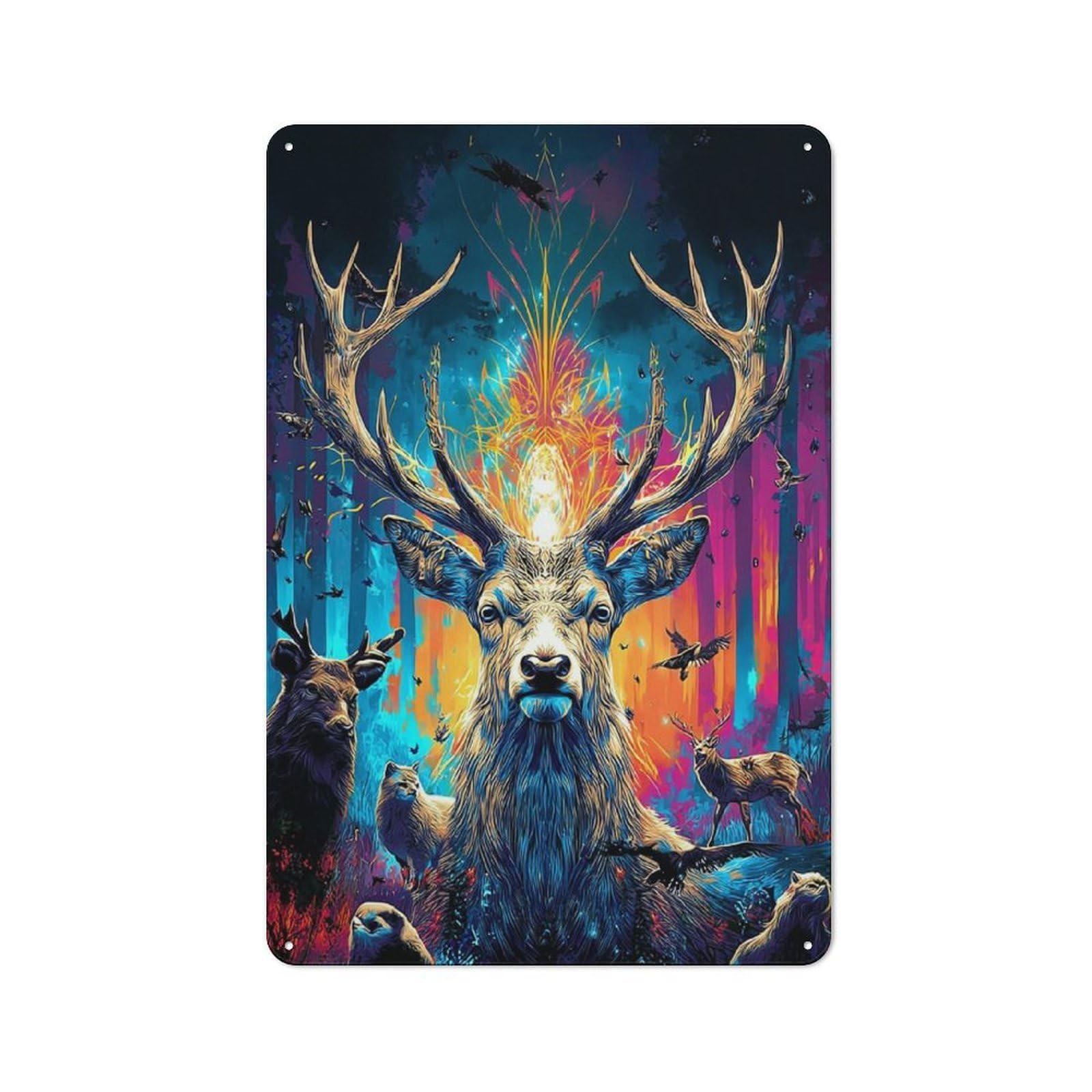 Junmoney Enchanted Forest Mystical Deer Tin Sign 30X20cm With For Living Room Wall, Rustic Decor, For Living Room Decor Lovers