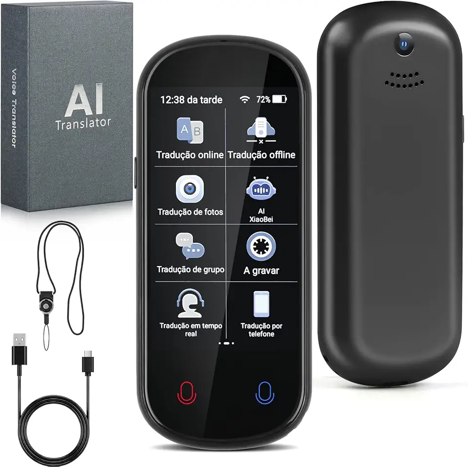 Dispositivo Tradutor de Idiomas, Traductor Eletrônico Bidirecional de Voz em Tempo Real Suporta 138 Idiomas, Offline, Gravação e Tradução de Fotos para Aprendizagem