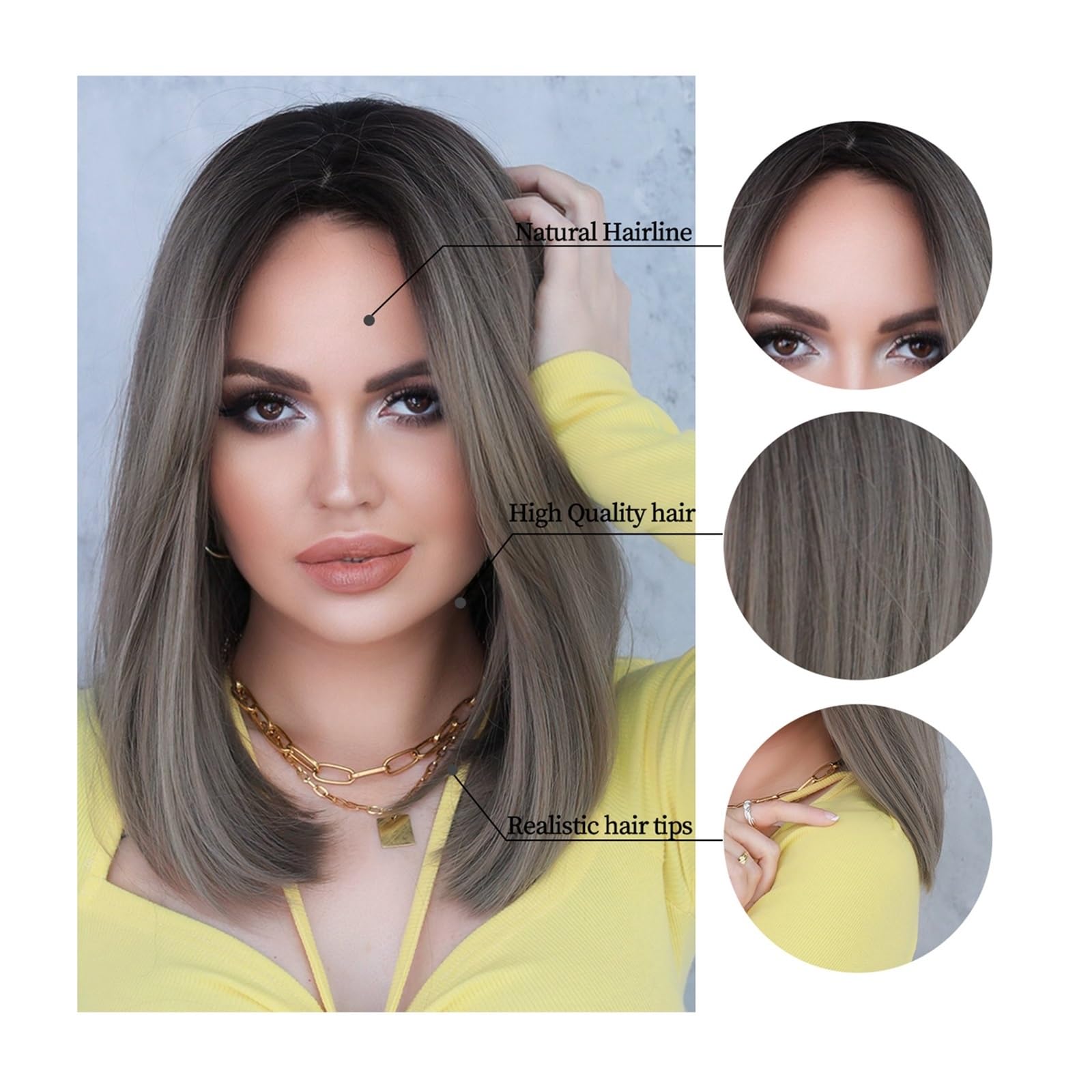 Parrucca Donna Parrucca in fibra sintetica resistente Cosplay Party Uso quotidiano Verde Grigio Parrucca da donna Lunghezza delle spalle Riga media Calore corto Parrucca Naturale