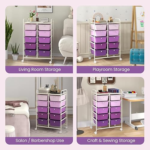 Vista 106 de Giantex - Carrito rodante, 10 cajones, organizador para aula, carrito de almacenamiento con ruedas para útiles escolares, de oficina, hogar, Negro