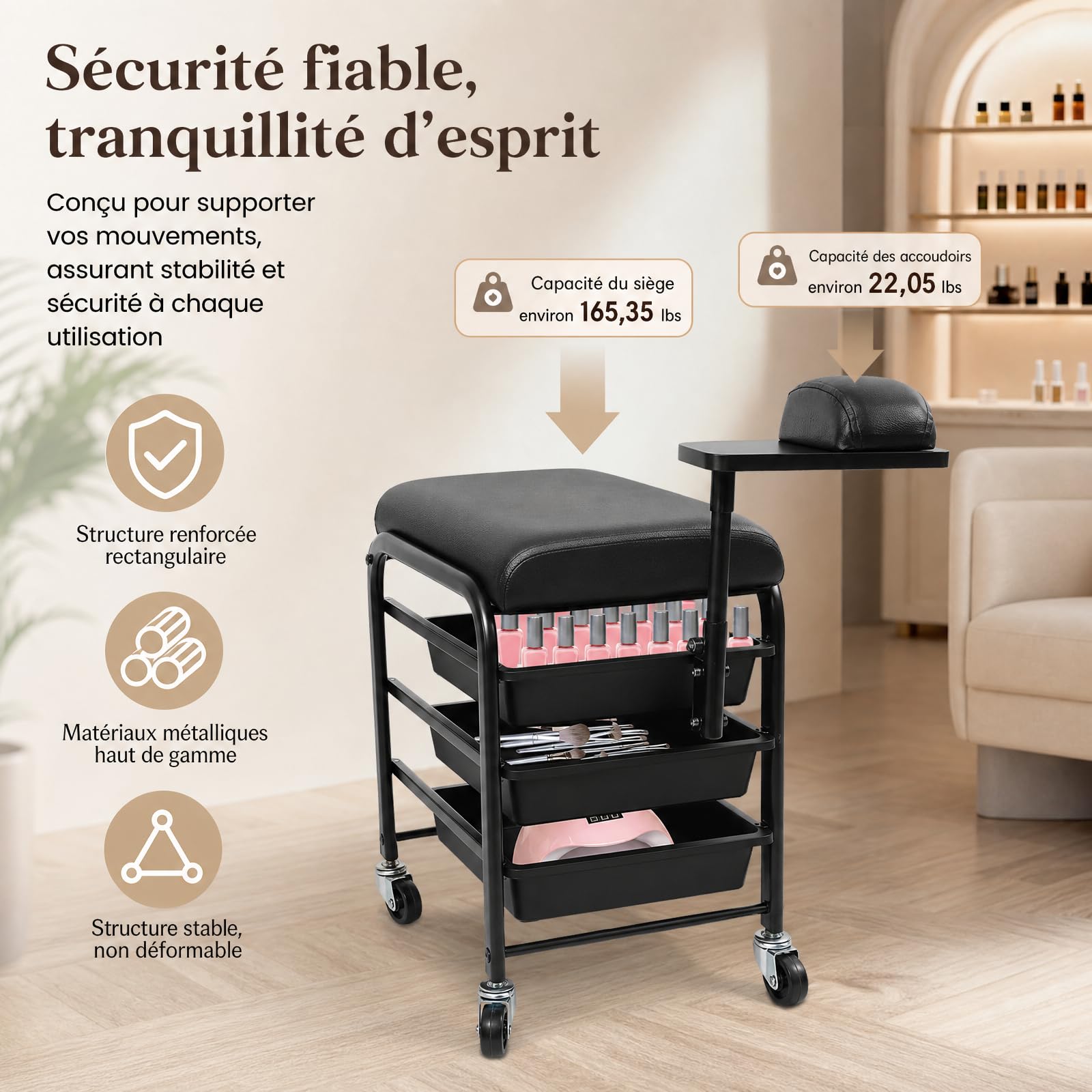 Przenośny wózek do kąpieli stóp, wózek do kąpieli stóp, pedicure, podnóżka lub pedicure, wózek do manicure, wózek do manicure, 3 szuflady, 4 uniwersalne kółka i obrotowa taca do kąpieli stóp