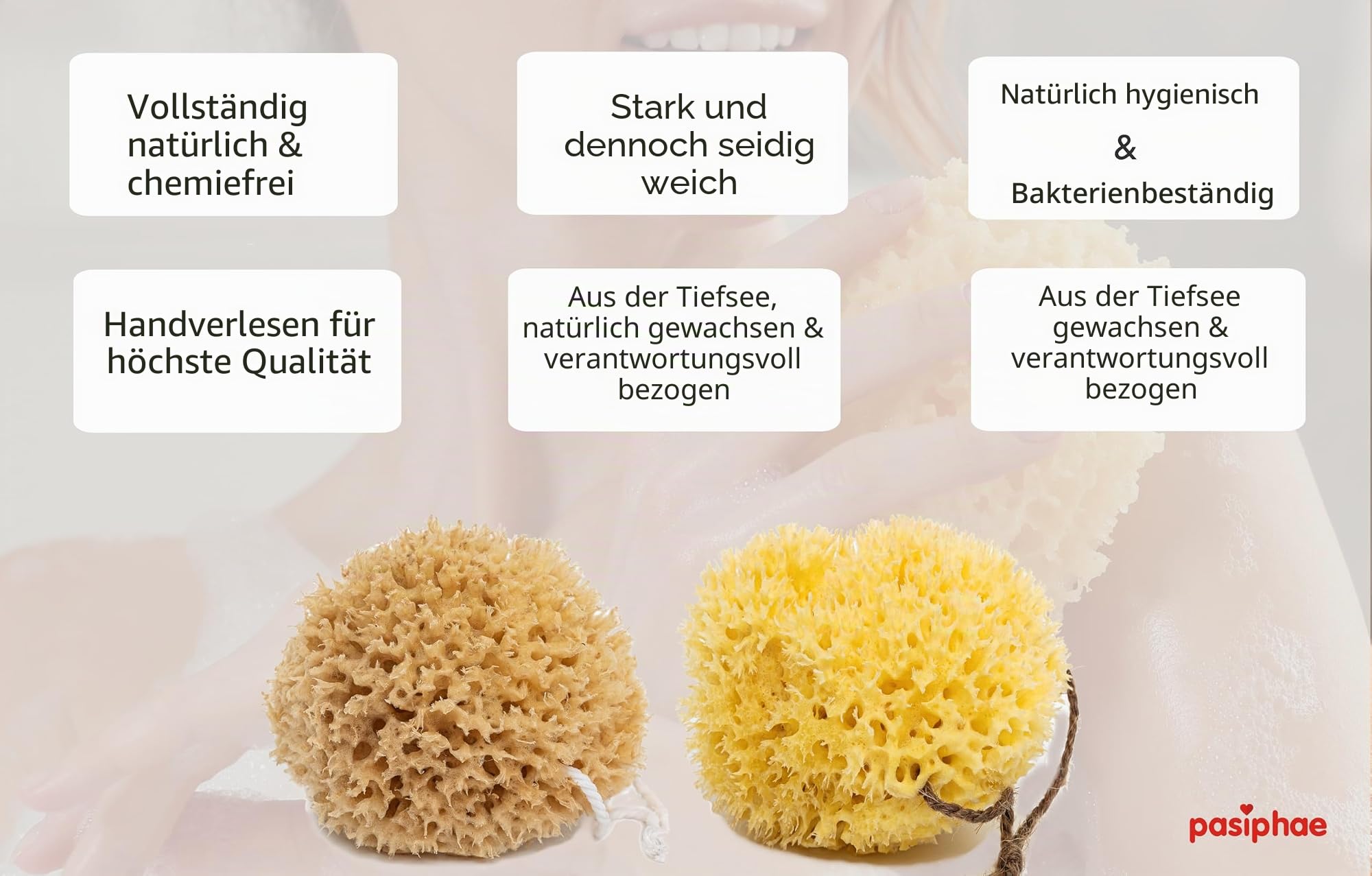 Pasiphae Natürlicher Badeschwamm aus Griechenland – Honigwaben-Meerschwamm, organischer Peeling-Duschschwamm, weicher umweltfreundlicher Körperschwamm für Damen und Herren (Größe L, 1 Stück)