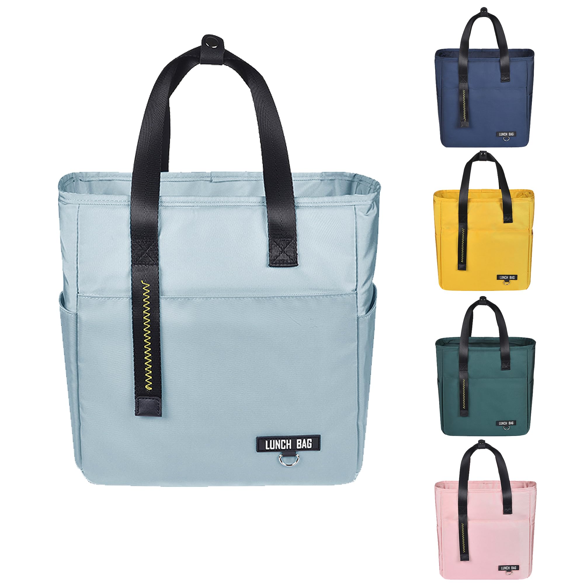 INNKGLE Insulated Lunch Bag -Sky Blue- Large Size Leakproof PEVA Liner, Triple-Layer Thermal Insulation, Large Opening, Front & Side Pockets - for Adults & Kids, Cool Bag for Office, School, Outdoors