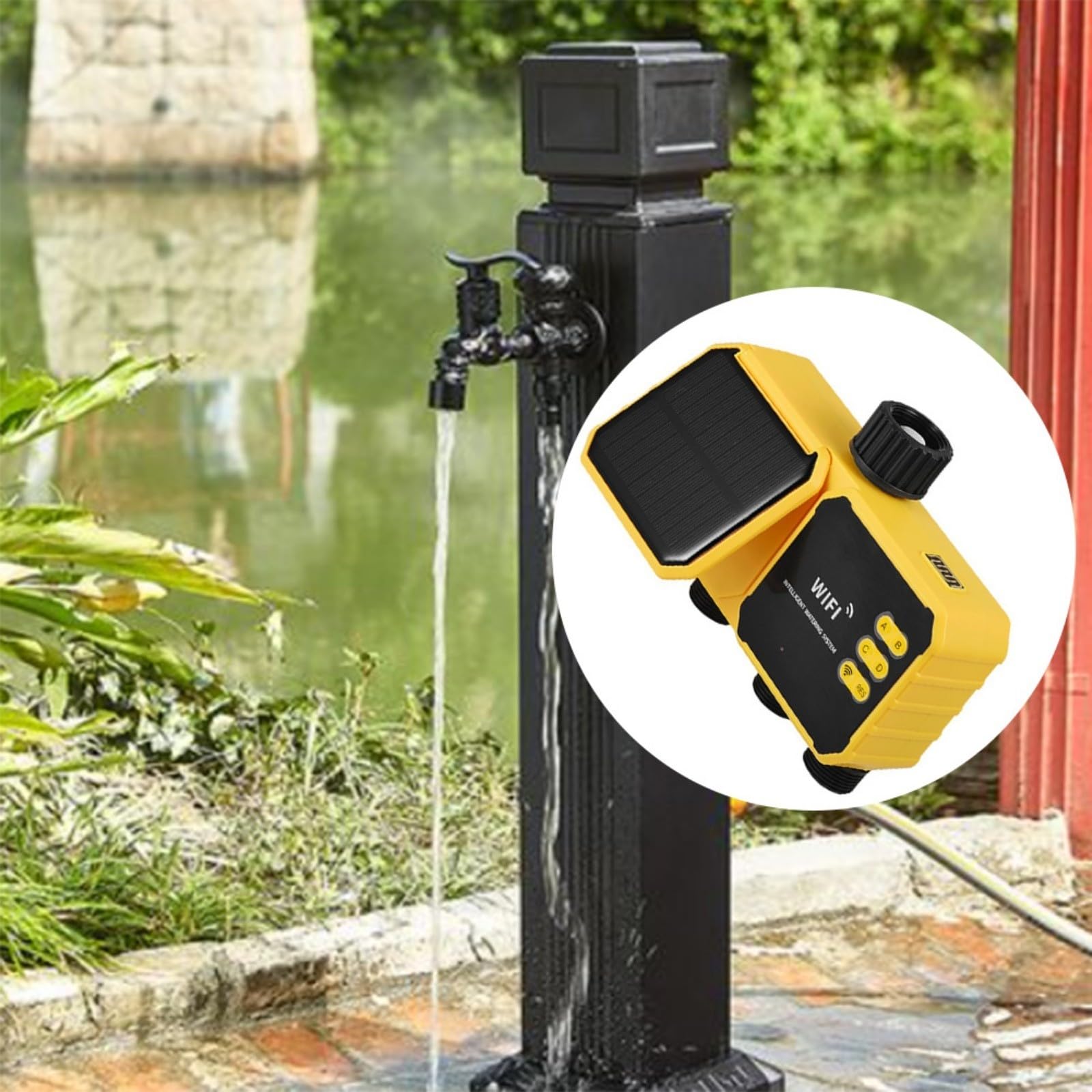 Timer di irrigazione solare con 4 canali indipendenti, regolatore automatico di irrigazione a goccia, IPX5 impermeabile programmabile dispositivo di irrigazione delle piante con USB - Backup