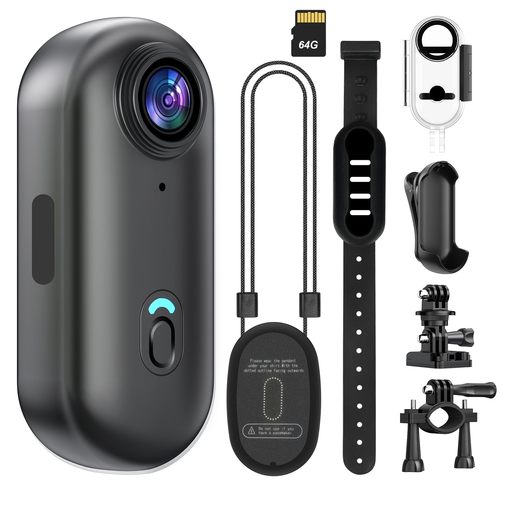 kaysunlink Mini Cámara Deportiva 4K 30FPS con Tarjeta de 64 GB, Impermeable WiFi POV Camera, Camara Accion Portátil Manos Libres, Body CAM para Mascotas, Ciclismo, Natación, Vlogging, Negro