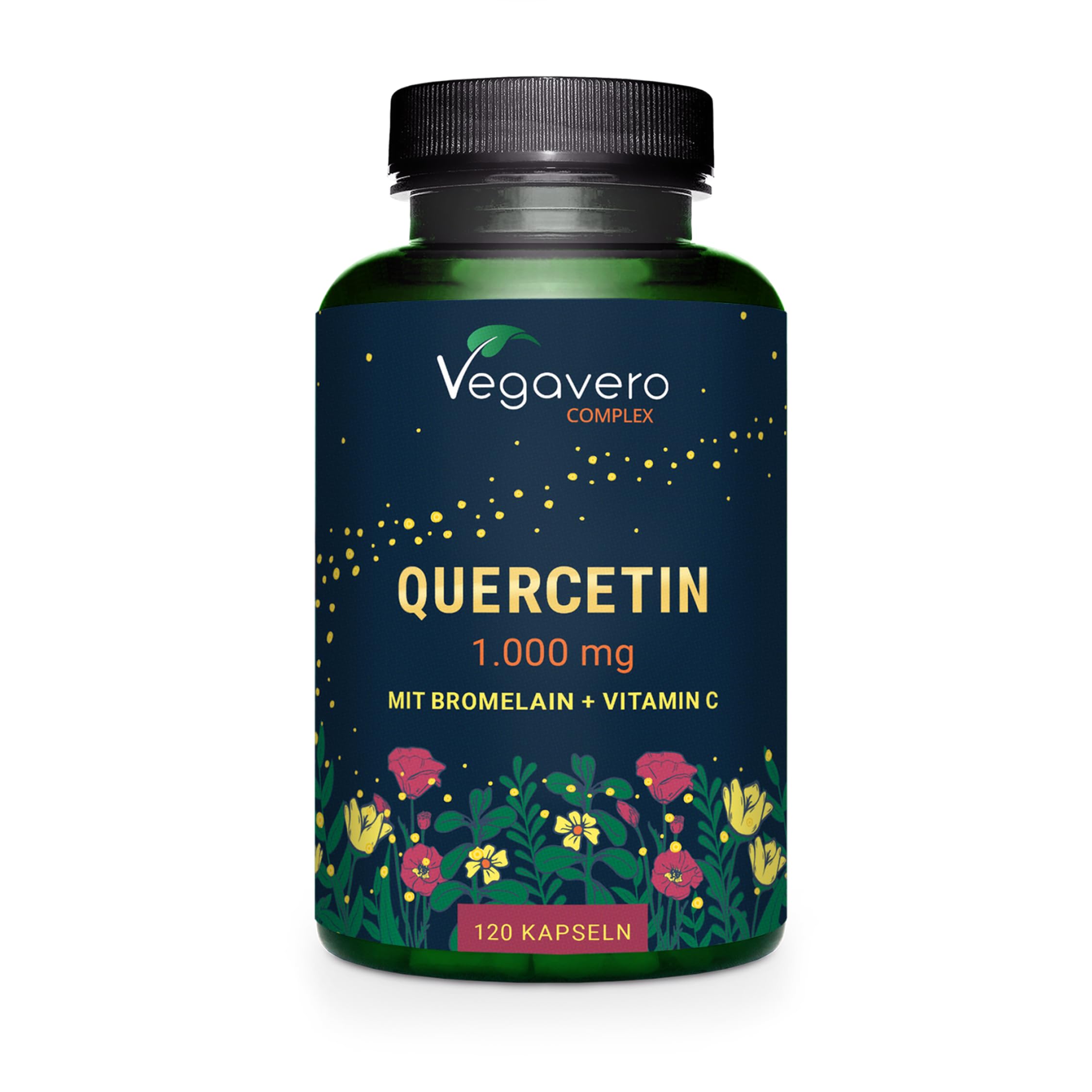 Quercetine Complex 1000 mg | Avec Bromeline + Vitamine C | Allergie + Immunité | Sans Additifs & Vegan | Haute Biodisponibilité | 120 Gélules | Vegavero®