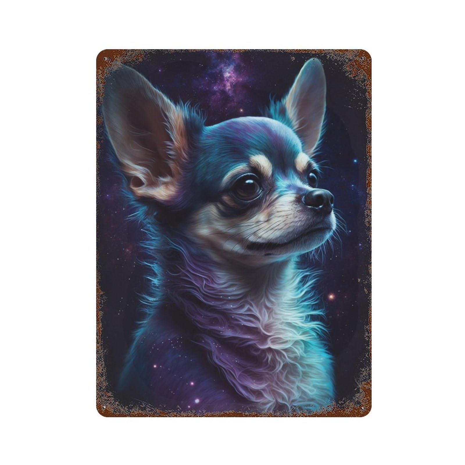 Galactic Chihuahua Portrait -2 15.7"x11.8" Rust Effect Tin Sign, Vintage Wall Decor for Farmhouse, Kitchen And Entryway Decor