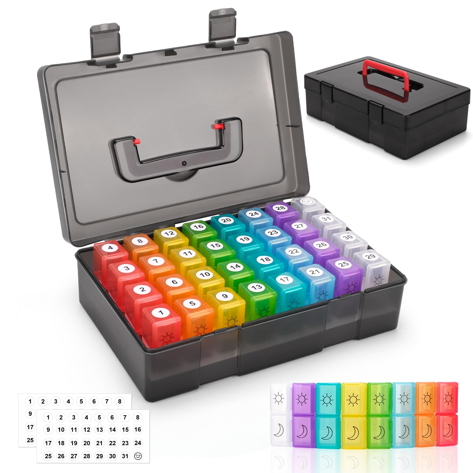 Monthly Pill Organizer 2 Times a Day,30 Day Pill Organizer 2 Times a Day,Pill Boxes and Organizer 2 Times a Day with Travel Case,Month Pill Box Organizer with 32 Daily Compartments,Moth Pill Box Am Pm