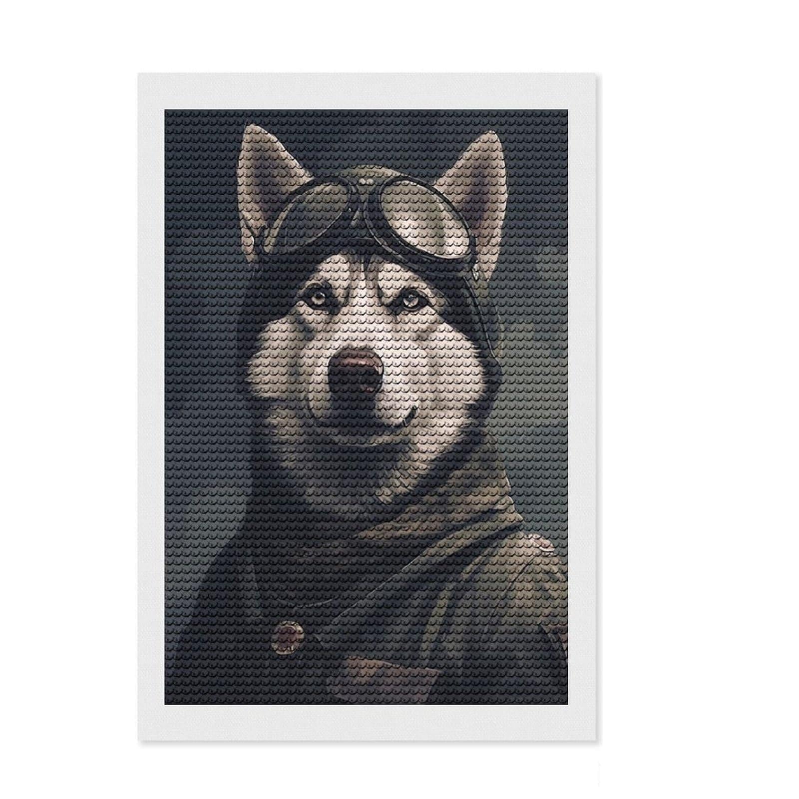 Junmoney Husky Soldier Diamond Painting Kit 8"x12", Aesthetic Room Decor, Christmas Gift, Farmhouse Decor, Holiday Gift Idea