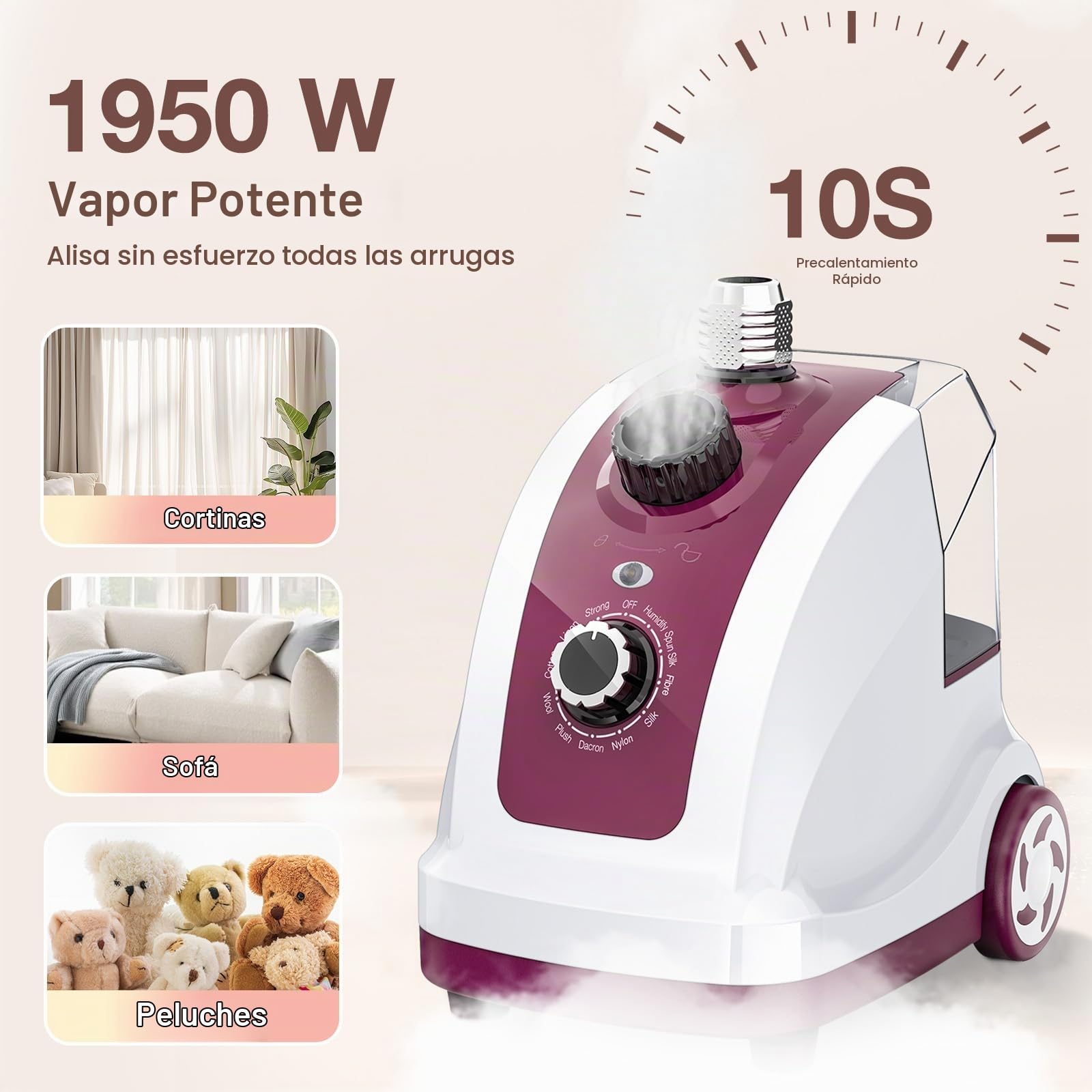 Cozary Plancha Vertical Vapor, 1950 W Ferro a Vapor Vertical con Depósito de 1.35L, 11 Funciones, Vaporizador de Ropa Steamer para Cuidado de Tejidos