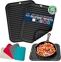 LindasEssentials Silicone Trivets (2 Pack, 9x12 Inch) - Heat-Resistant Pot Holders, Counter Mats for Hot Pots, Pans - Black