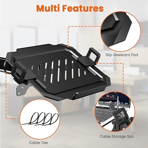 Miniatura 5 de PUTORSEN Bandeja de montaje en poste para laptop, soporte universal de brazo de movimiento completo con placa VESA extraíble de 2.953 in y 3.937 in,