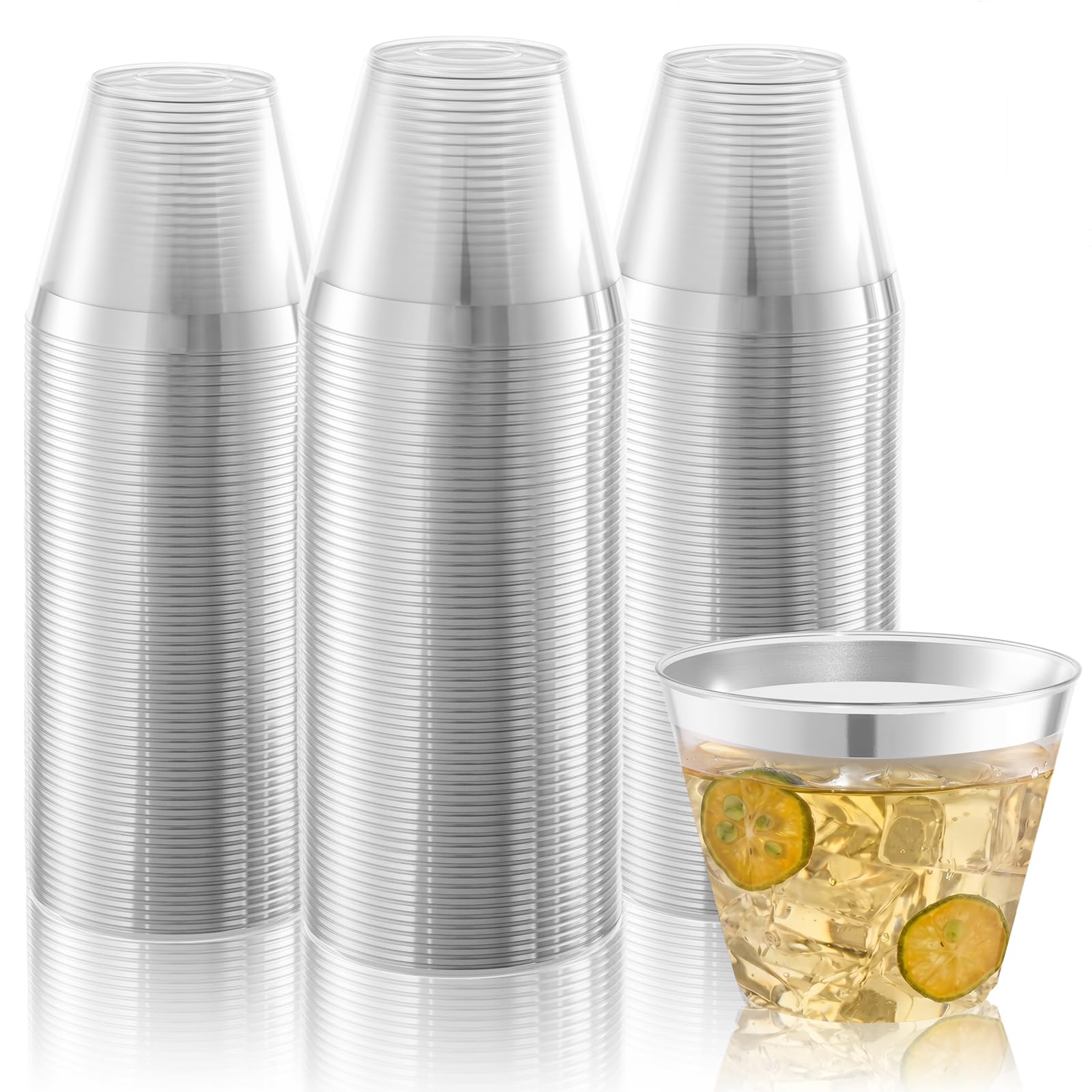 BESTVIP 12oz Silver Plastic Cups, 100 Pack Silver Rimmed Disposable Cups — Amazon image 15