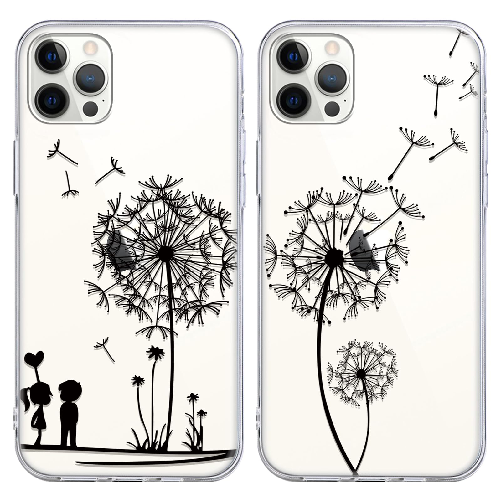 Yoedge 2 Pezzi Cover per iPhone 14 Pro 6,1", Ultra Sottile Trasparente Morbida TPU Custodia in Silicone Antiurto Antigraffio Protettiva Case con Disegni per Donne per iPhone 14 Pro, Dente di leone