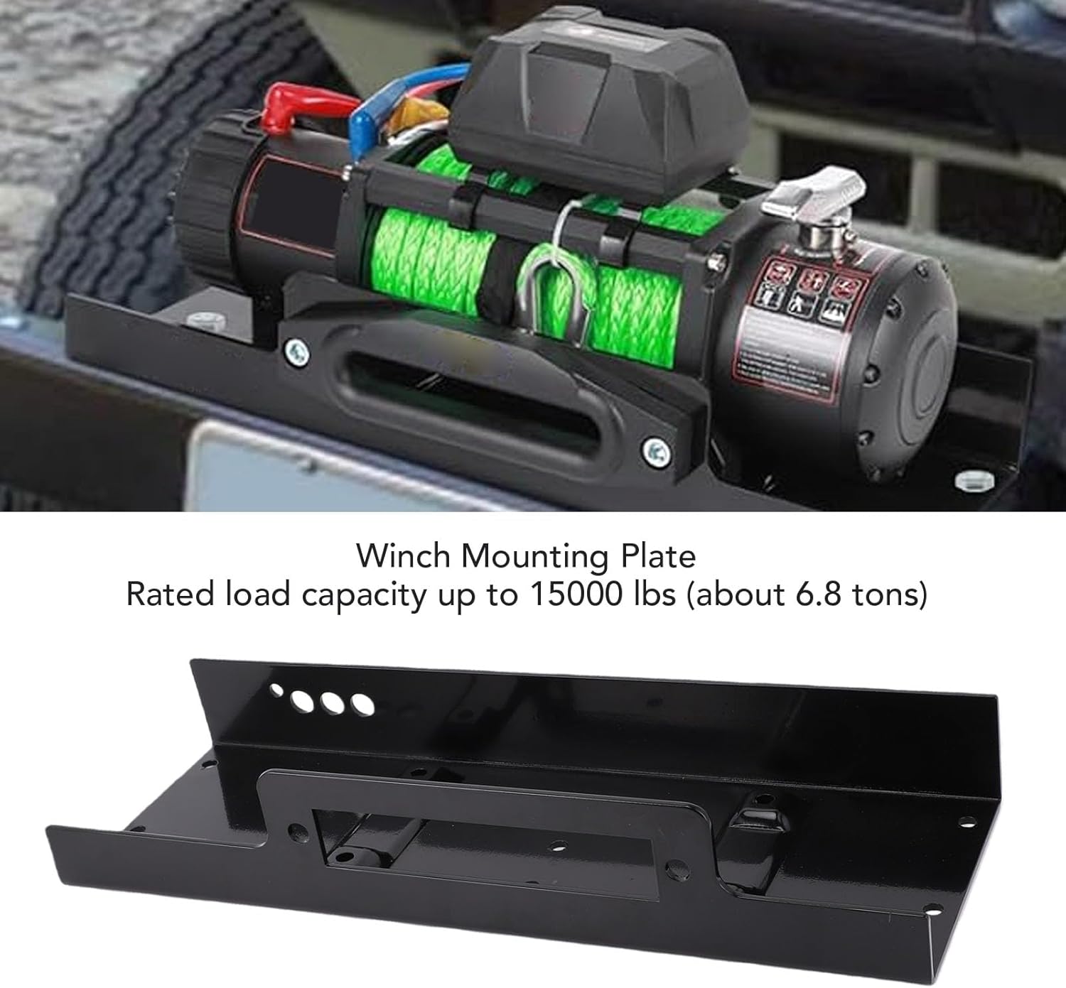 Fafeicy Winch Mounting Plate, 15000LBS Load Capacity Heavy Duty Steel Universal Raised Bolts Pattern 10x4.5 Inch for SUV Truck ATV UTV, with Hardware