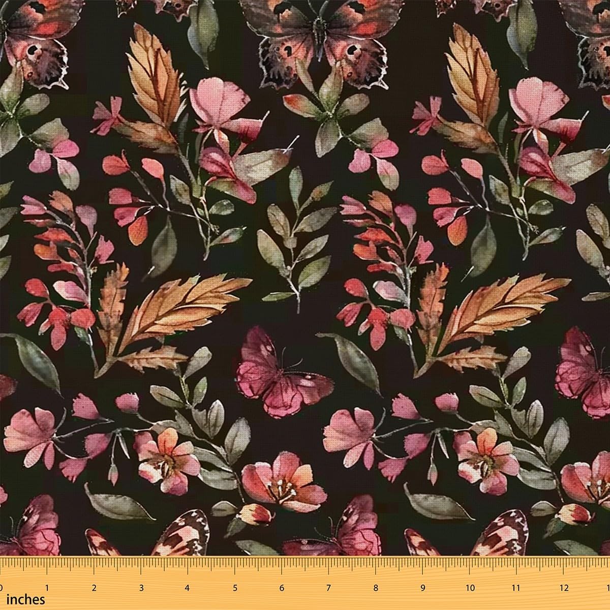 Castle Fairy Butterfly Fabric by The Yard Retro Watercolor Floral Leaves Decorative for Upholstery and Home DIY Projects Vintage Botanical Garden Plants Kids Boys Girls Gifts,5 Yards