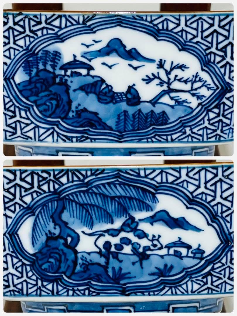 館林源右衛門作　向付大５客、小５客　祥瑞山水図　共箱 ①館林源右衛門作 祥瑞間取山水図 向付 大小五客揃 共