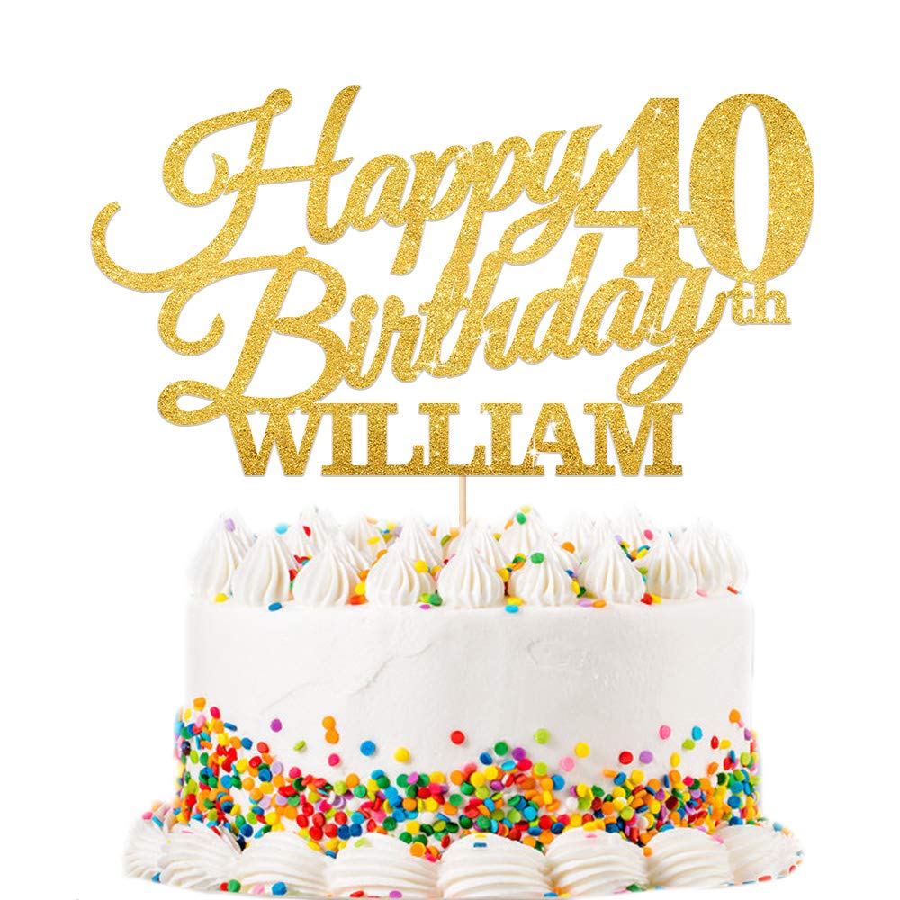 EDSG Personalised Happy Birthday Cake Topper - Custom with Any Name Any Age 16th, 18th, 21st, 30th, 50th, 60th, 80th， 90th Cake Decoration - Multicolours Double Sided Glitter Paper Hand Finished in UK