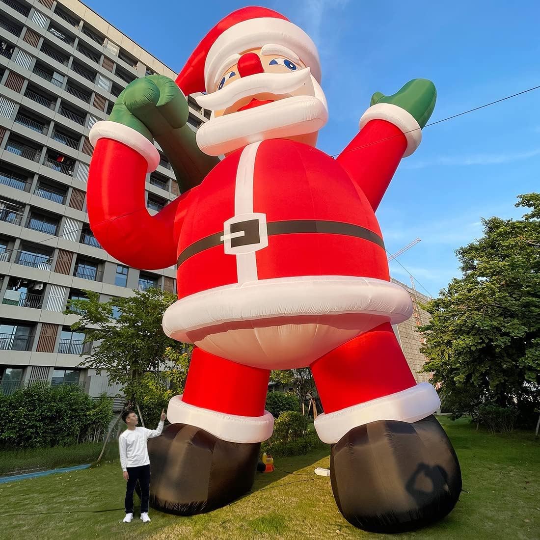 OZIS Giant 40Ft Christmas Inflatable Santa Claus Holding Bag with Blower Outdoor Decorations, Huge Premium Inflatable Santa Blow Up Yard Décor for Holiday Patio Lawn