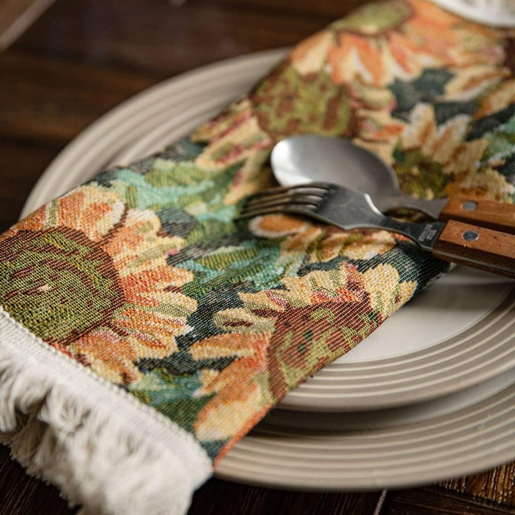 Table Runner Placemat Set Embroidery Tassel Jute Home Dining Wedding Party Decoration(30x180cm)