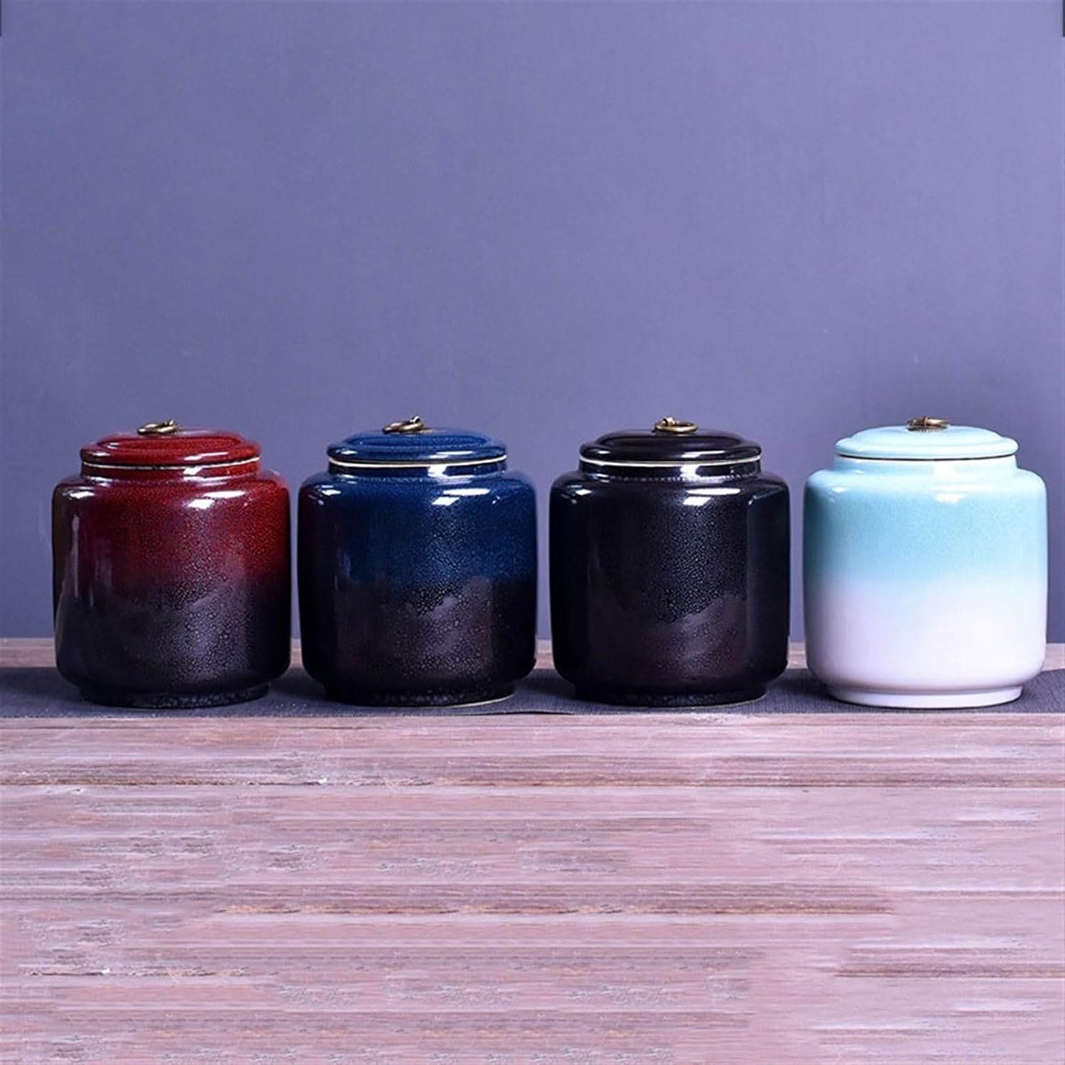 Tea Tin Chinese Retro Kiln Change Glaze Loose Leaf Tea Warehouse Large Sealed Storage Jar Decorative Porcelain Container(Blue)