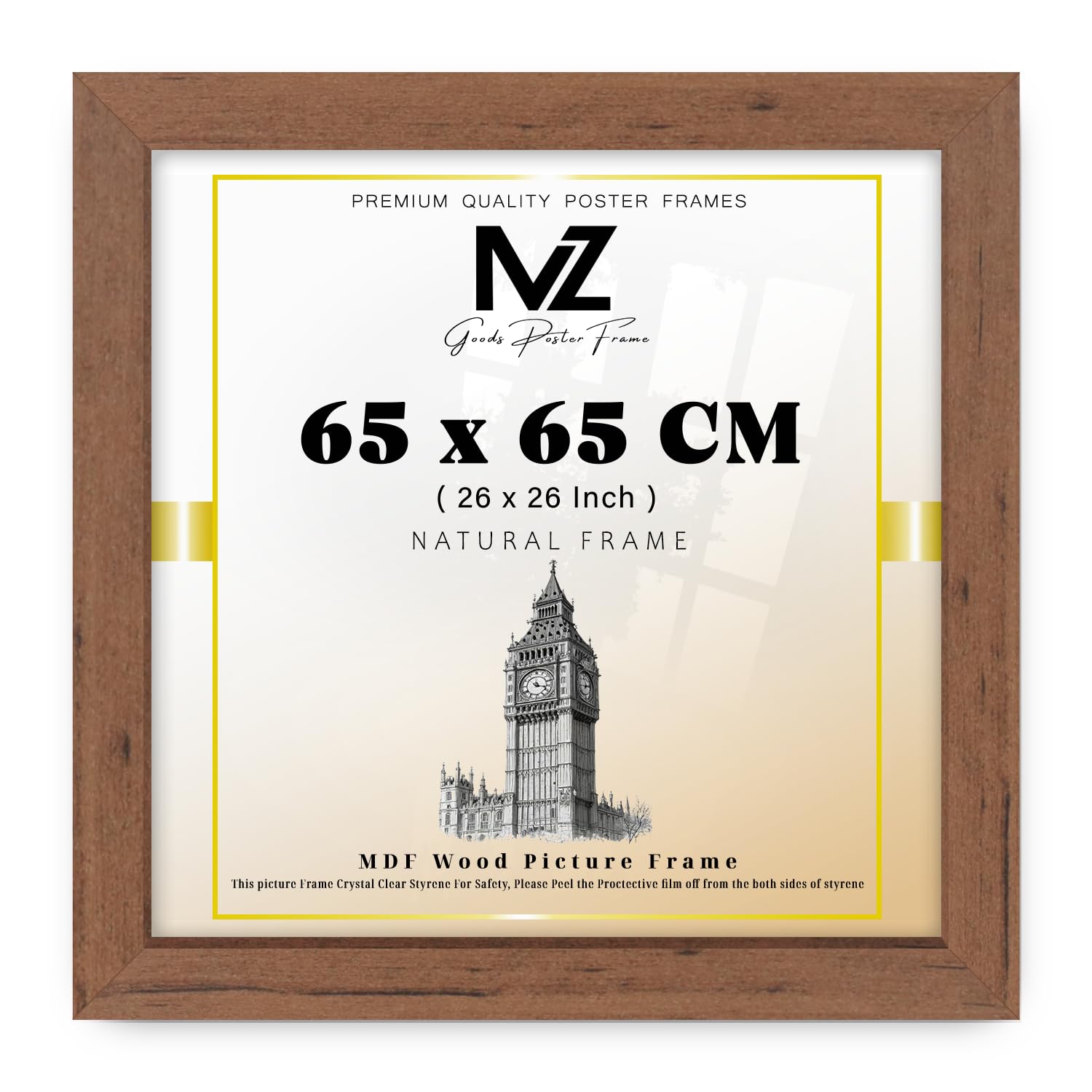 Mz Goods Walnut | Mdf Poster Frame (65 X 65 Cm) 26X26 Inch For Black & White Photography, Art Prints, Stylish Mdf Build, Portrait & Landscape Hanging Hooks [ ]