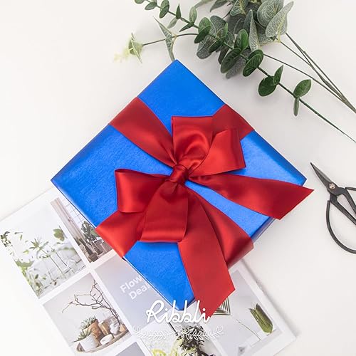 Miniatura 4 de Ribbli - Cinta de satén roja de doble cara, 1-12 pulgadas x 25 yardas, uso para ramo de lazos, envoltura de regalo de Navidad, arreglo floral